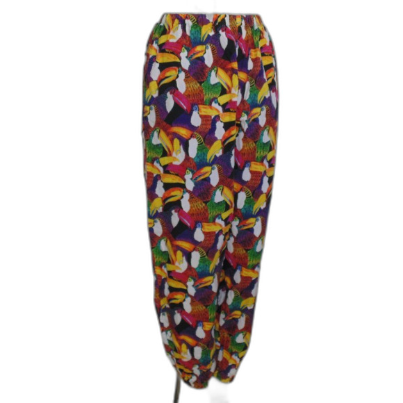 80s Gym Pants, M/L, Toucans/Bird print, Elastic waist & Cuffs, Colorful - Picture 3 of 11